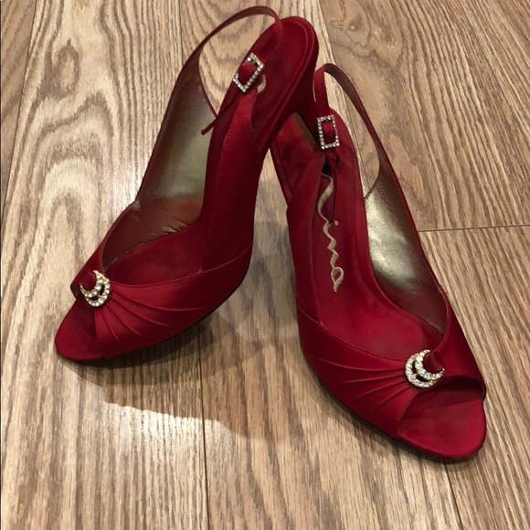 Nina Shoes - Red satin heels